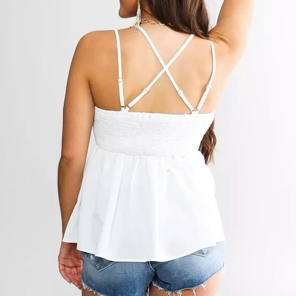 WILLOW & ROOT Crochet Peplum Tank Top in White - Picture 3 of 4
